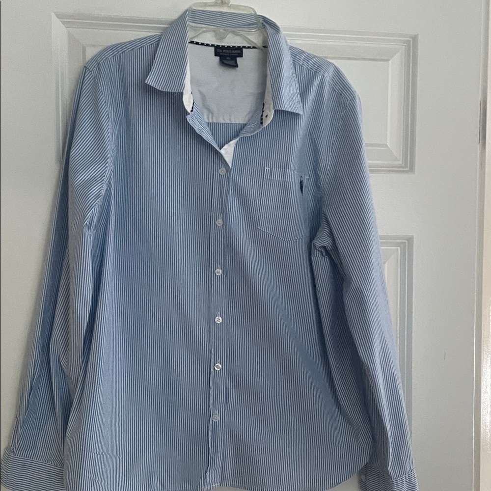 U.S. Polo Assn. Women's Blue Striped Button Down Shirt